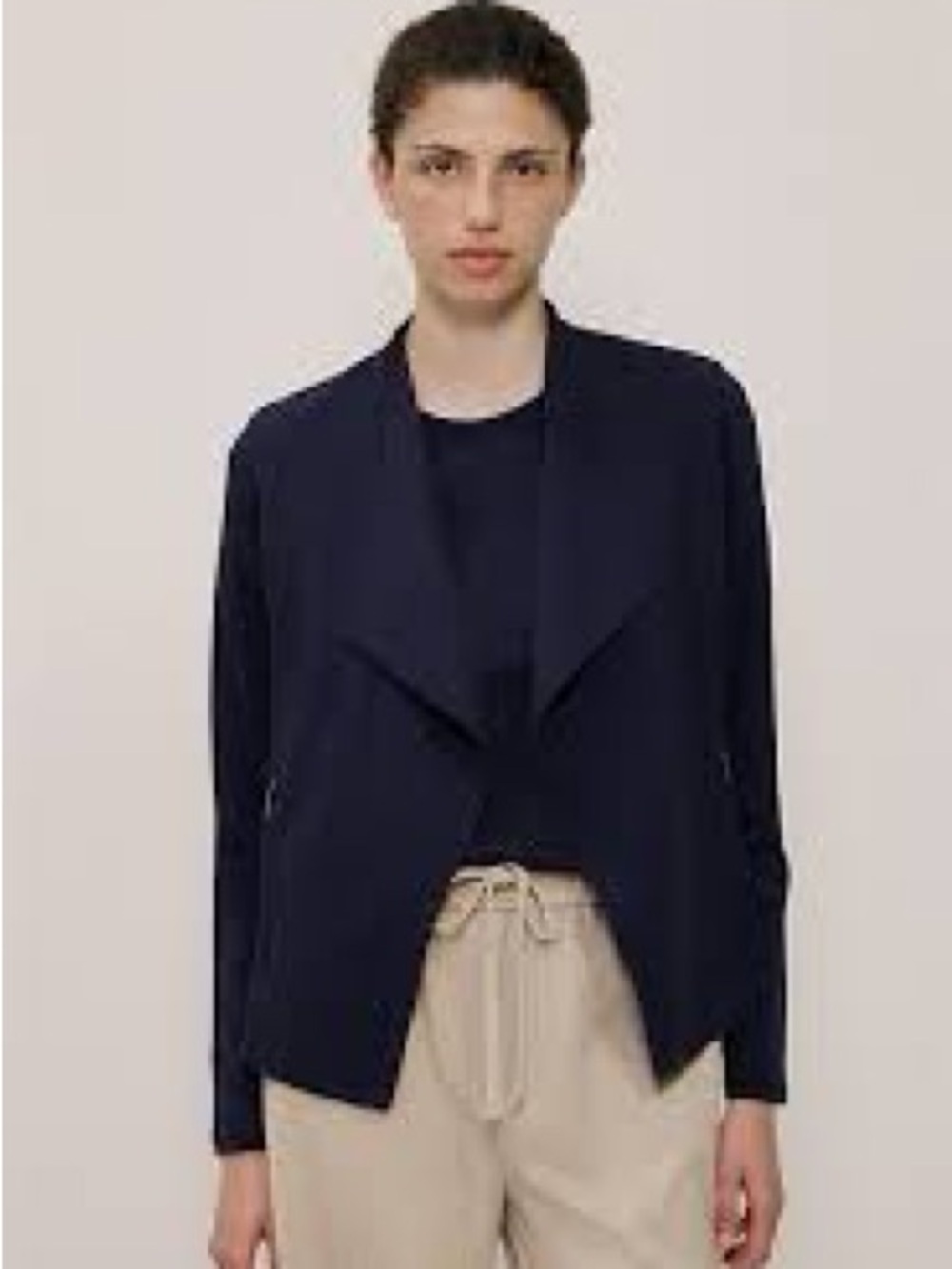 Simons Navy Open-Front Draped Blazer